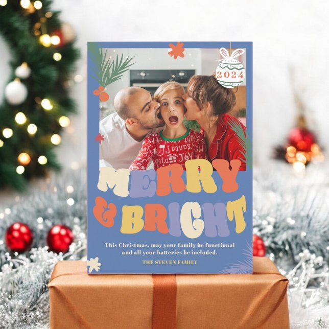 Cool Fun Merry & Bright retro Christmas photo Holiday Card (Cool Fun Merry & Bright retro Christmas photo Holiday Card)