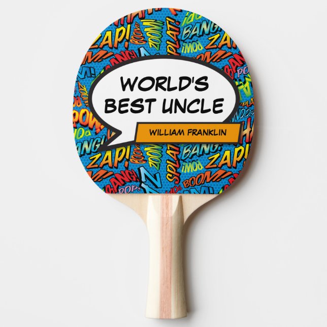 Cool Fun Modern Colourful Comic World's Best Uncle Ping Pong Paddle (Front)