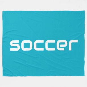 Cool Fun Modern White SOCCER Text On Azure Blue Fleece Blanket