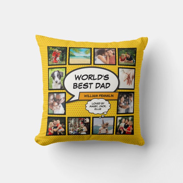 Cool Fun Modern World's Best Dad Photo Collage Cushion (Front)