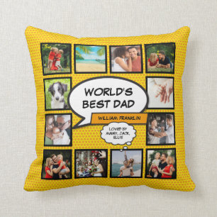 Cool Fun Modern World's Best Dad Photo Collage Cushion