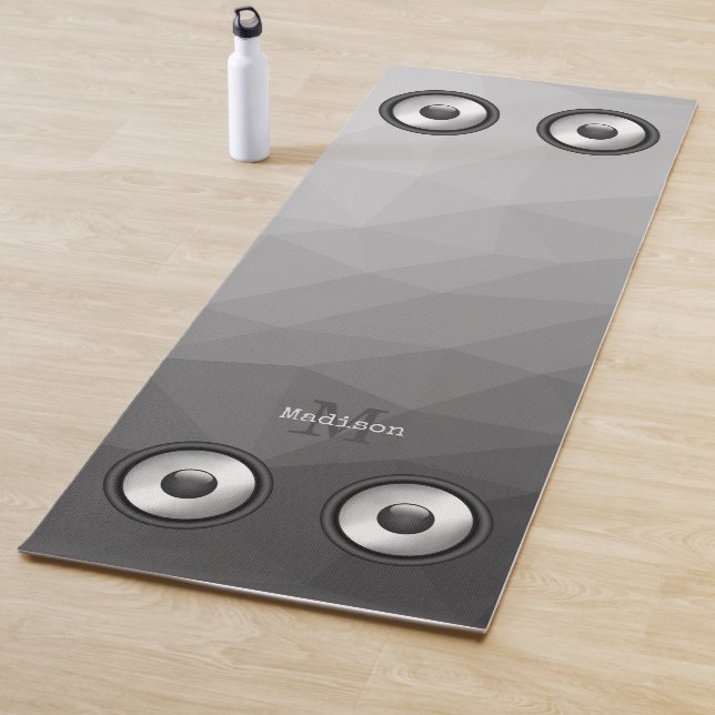 Cool fun Music Speaker Grey Geometry Mesh Monogram Yoga Mat (In Situ)