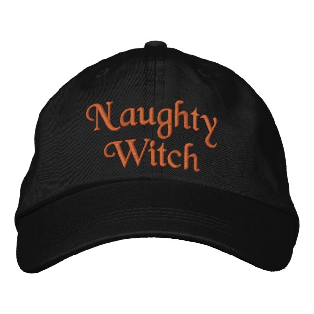 Cool Fun Naughty Witch Quote Red Black  Embroidered Hat (Front)