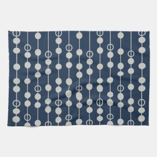 Cool Fun Navy Blue and White Beads on a String Tea Towel