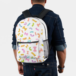 Cool fun pasta macaroni colourful pattern on white printed backpack