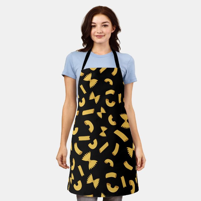 Cool fun pasta macaroni pattern on black apron (Worn)