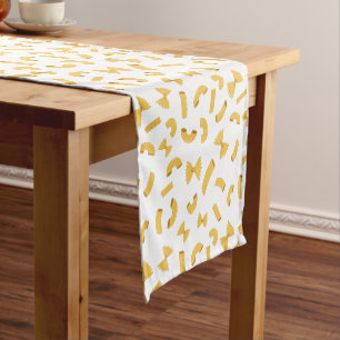 Cool fun pasta macaroni pattern on white short table runner