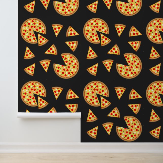 Cool fun pepperoni pizza and slices pattern grey wallpaper (Application)