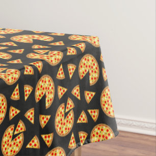 Cool fun pizza and slices pattern on dark grey tablecloth