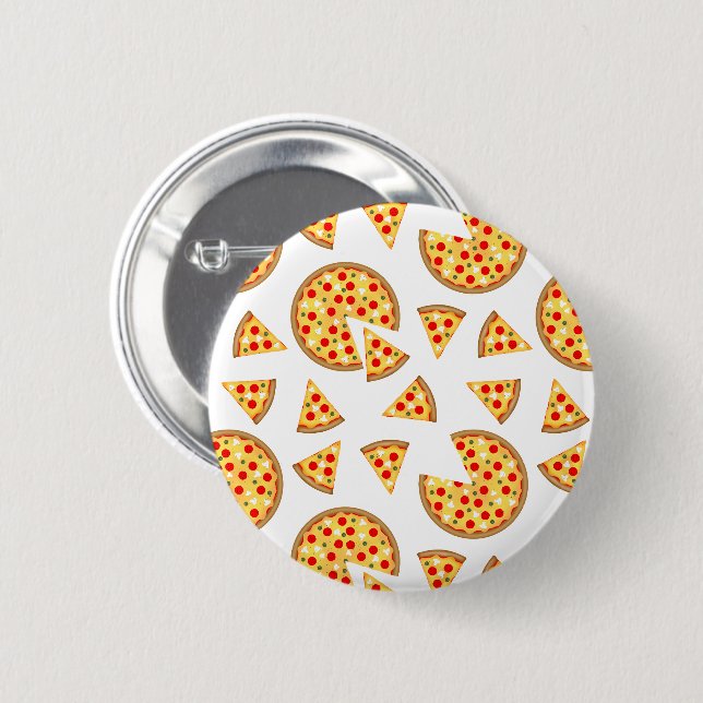Cool fun pizza and slices pattern on white 6 cm round badge (Front & Back)