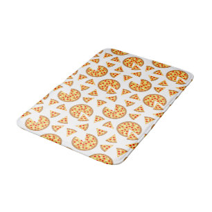 Cool fun pizza and slices pattern on white bath mat