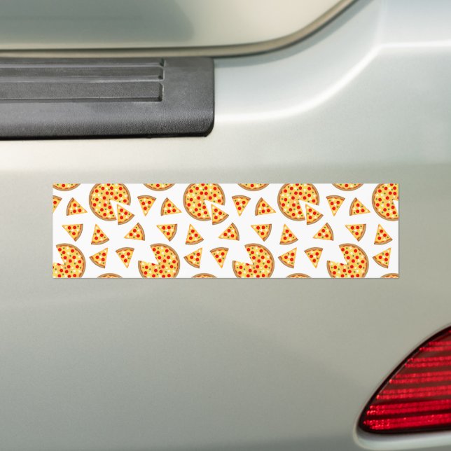 Cool fun pizza and slices pattern on white bumper sticker (On Car)