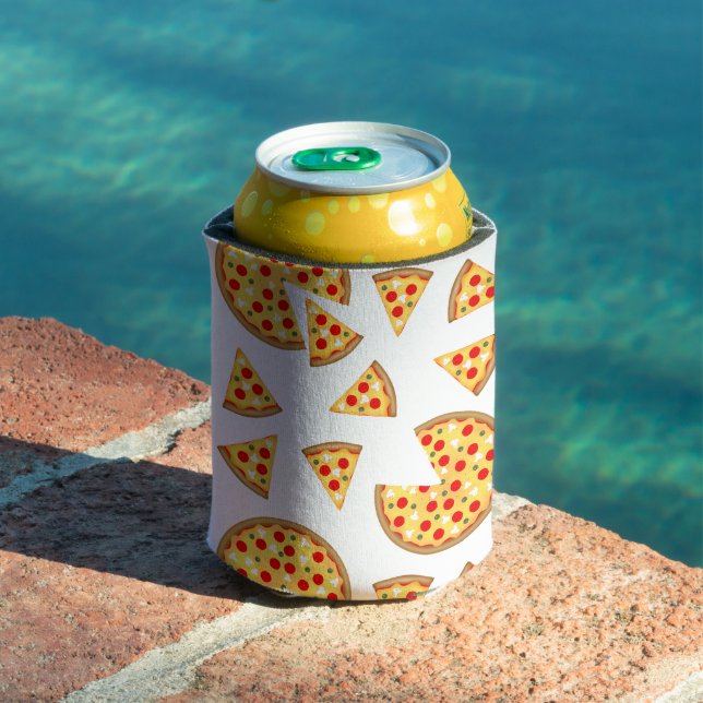 Cool fun pizza and slices pattern on white can cooler (In Situ Pool)