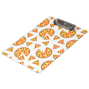 Cool fun pizza and slices pattern on white clipboard