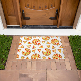 Cool fun pizza and slices pattern on white doormat