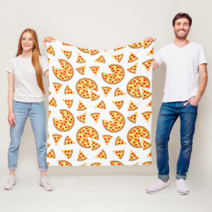 Cool fun pizza and slices pattern on white fleece blanket