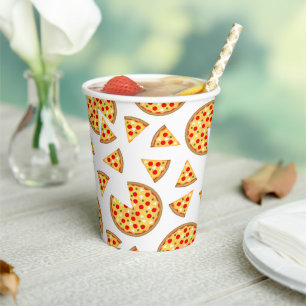 Cool fun pizza and slices pattern on white paper cups