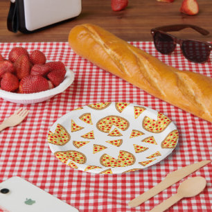 Cool fun pizza and slices pattern on white paper plate