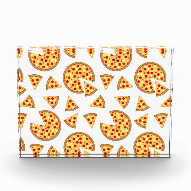 Cool fun pizza and slices pattern on white photo block (Front)