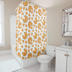 Cool fun pizza and slices pattern on white shower curtain