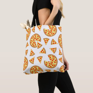 Cool fun pizza and slices pattern on white tote bag