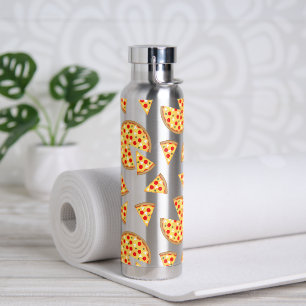 Cool fun pizza and slices pattern on white water bottle