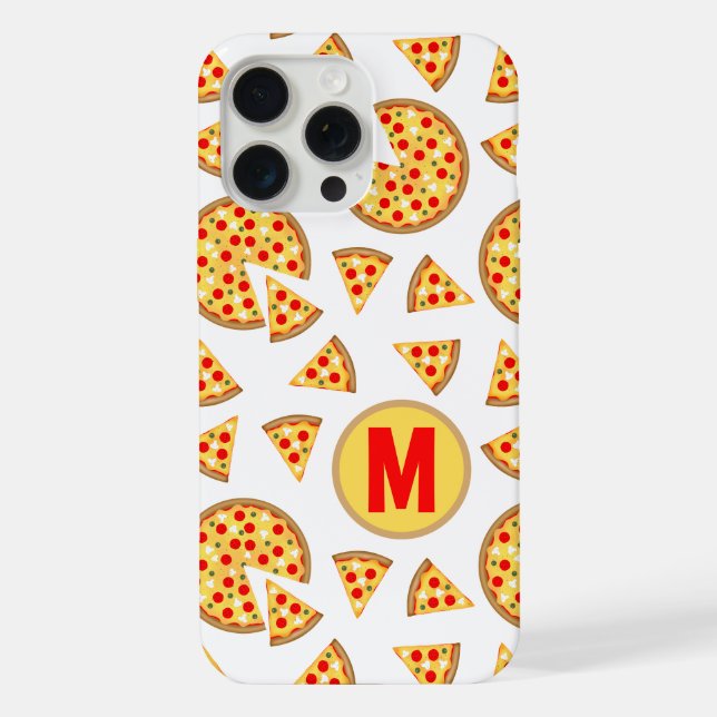 Cool fun pizza and slices pattern white Monogram iPhone Case (Back)