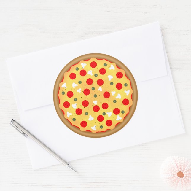 Cool fun pizza party kids birthday classic round sticker (Envelope)