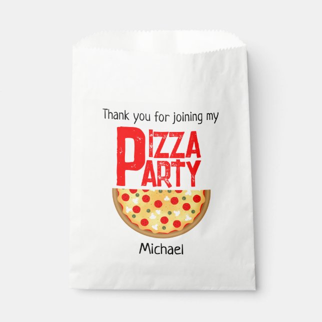 Cool fun pizza party kids birthday favour bags (Front)