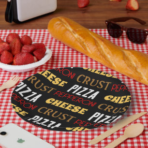 Cool fun pizza pepperoni cheese crust text pattern paper plate