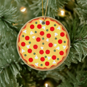 Cool fun pizza pepperoni mushroom ceramic tree decoration
