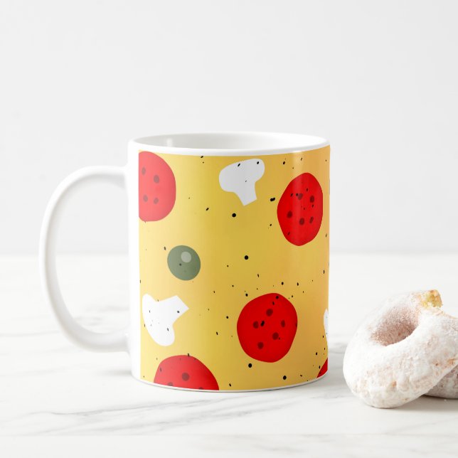 Cool fun pizza pepperoni mushroom coffee mug (With Donut)