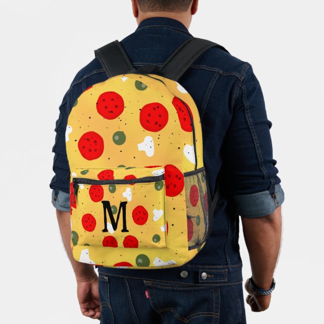 Cool fun pizza pepperoni mushroom Monogram  Printed Backpack (Insitu (Model))