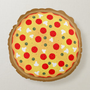 Cool fun pizza pepperoni mushroom round cushion