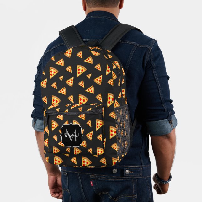 Cool fun pizza slices pattern dark grey Monogram Printed Backpack (Insitu (Model))