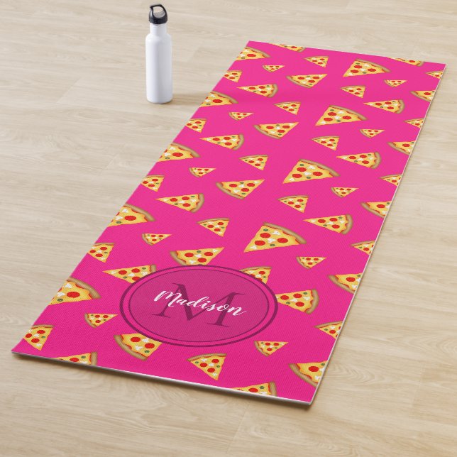 Cool fun pizza slices pattern Monogram hot pink 2  Yoga Mat (In Situ)