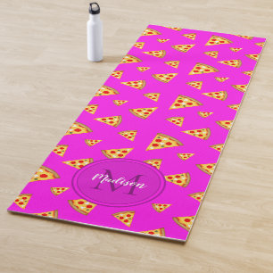 Cool fun pizza slices pattern Monogram neon pink 1 Yoga Mat