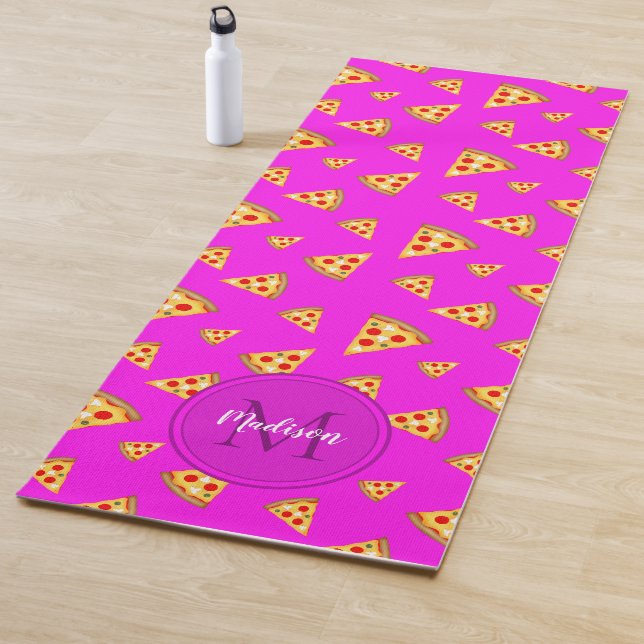 Cool fun pizza slices pattern Monogram neon pink 1 Yoga Mat (In Situ)