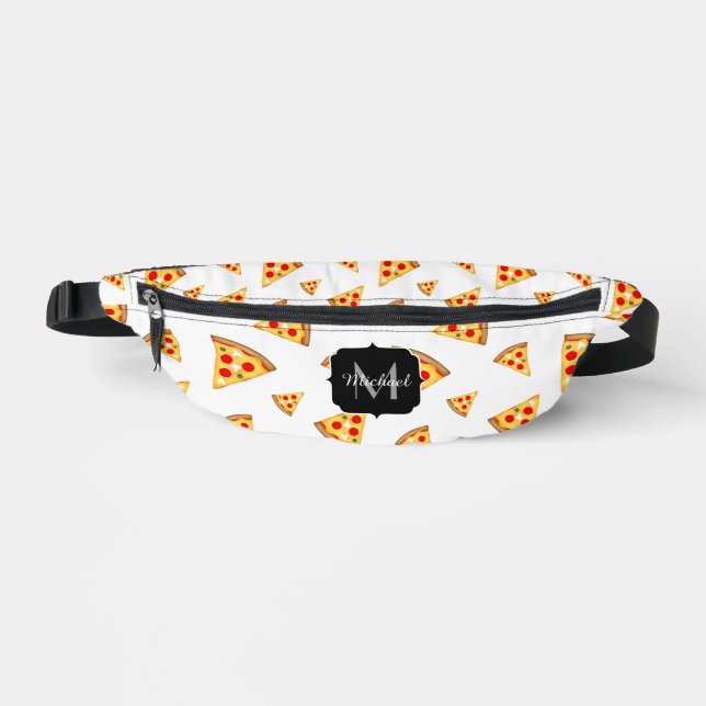 Cool fun pizza slices pattern white Monogram Bum Bags (Front)