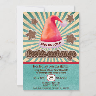 Cool fun retro santa hat cookie exchange party invitation