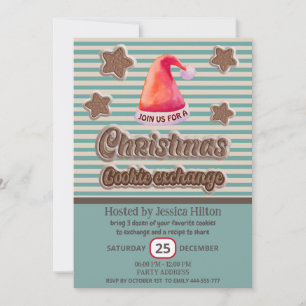 Cool fun retro santa hat cookie exchange party  invitation