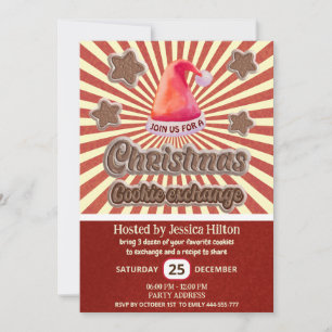 Cool fun retro santa hat cookie exchange party invitation