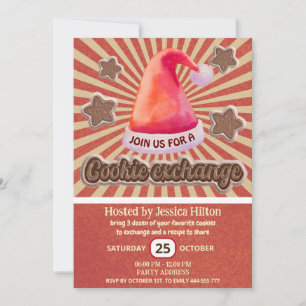 Cool fun retro santa hat cookie exchange party invitation
