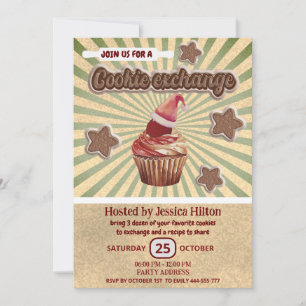 Cool fun retro typography cookie exchange party invitation