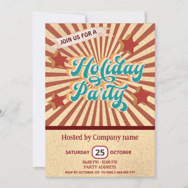Cool fun retro typography corporate holiday party invitation (Front)