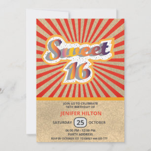 Cool fun retro typography sweet 16 invitation