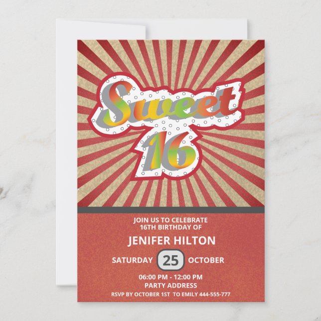 Cool fun retro typography sweet 16 invitation (Front)