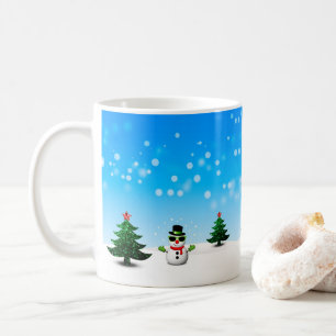 Cool fun Snowman Sparkly Christmas Trees blue Coffee Mug