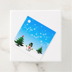 Cool fun Snowman Sparkly Christmas Trees blue Favour Tags