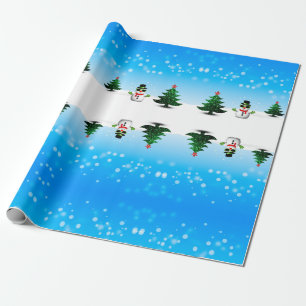 Cool fun Snowman Sparkly Christmas Trees blue Wrapping Paper